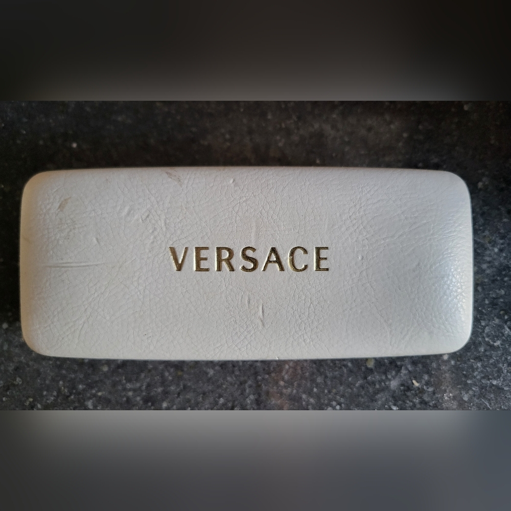 Versace White Leather Hard Eyeglasses and Sunglasses Case.